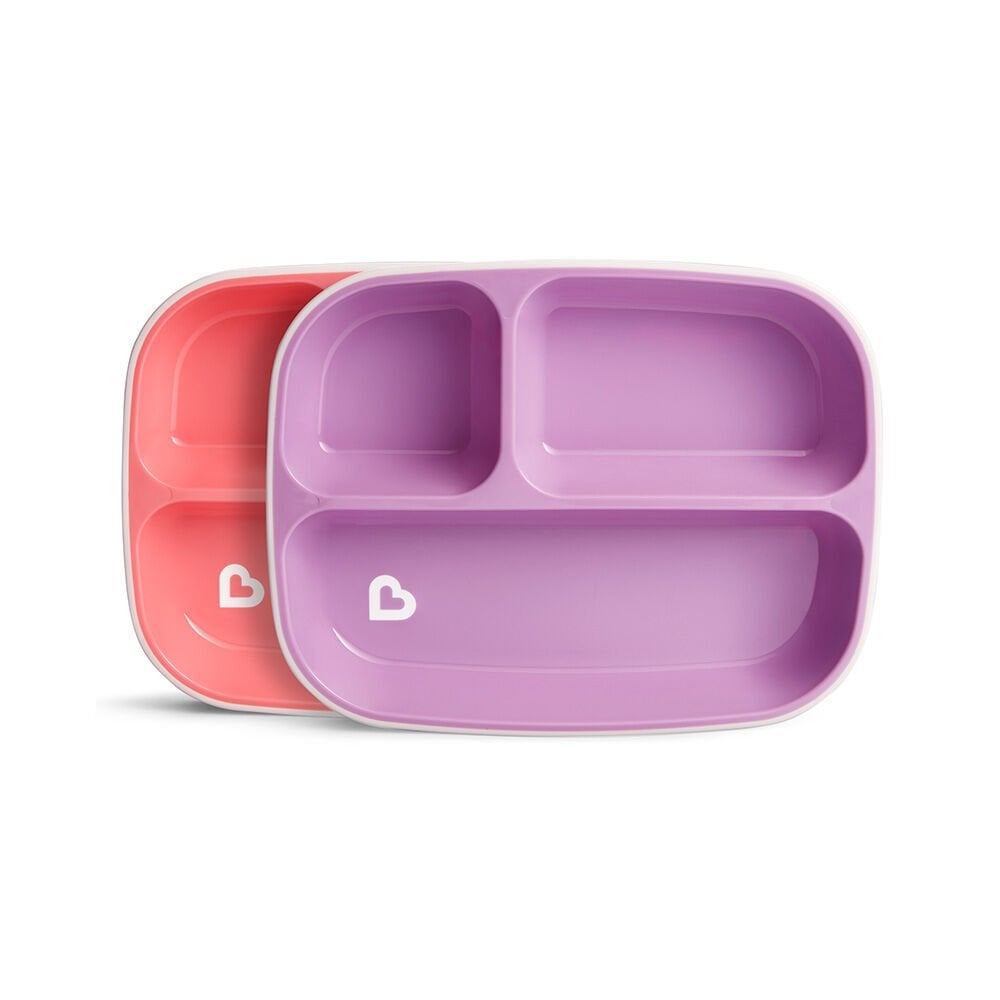 Munchkin 3 Bölmeli Sıçrama Engelleyici Tabak Seti | 6 Ay+ | 2’li | Pembe/Mor| BPA İçermez | Kaymaz Taban