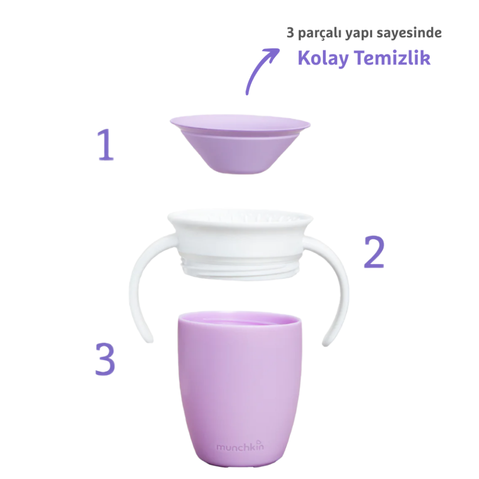 Munchkin Mucize  360° Alıştırma Bardağı, 6ay+, 207ml, Mor, 1 Adet
