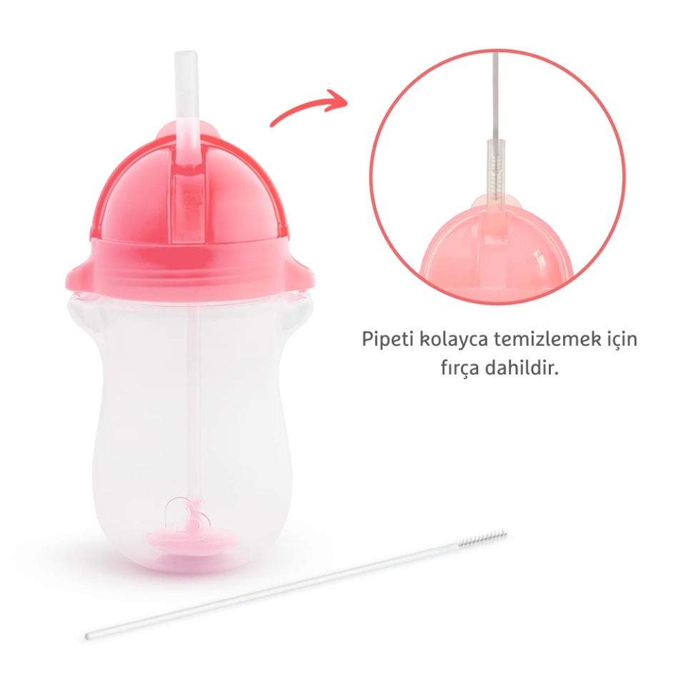 Munchkin Tıklama Kilitli Uçlu Pipetli Alıştırma Bardağı, 12ay+, 296ml, Pembe, 1 Adet