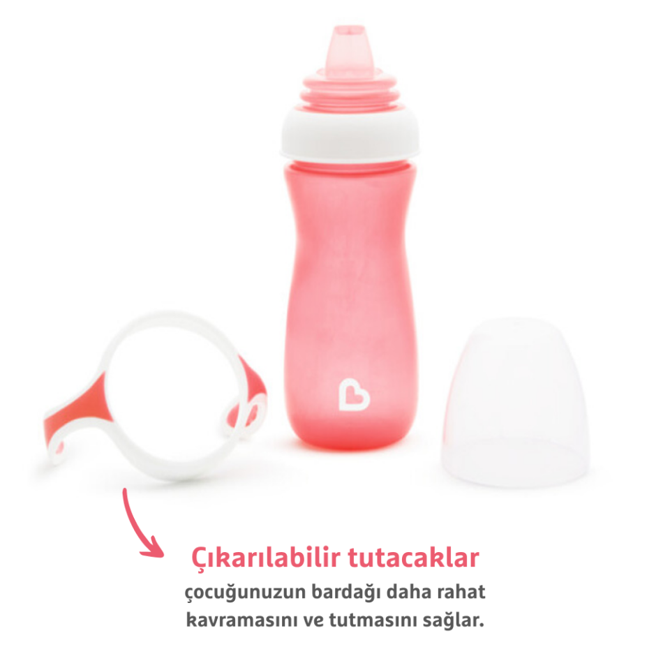Munchkin Duyarlı Geçiş Bardağı | 9 Ay+ Bebekler İçin | 296 ml | Sızdırmaz & Kolay Tutulan Tasarım | Pembe