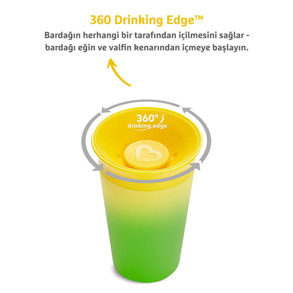 Munchkin Mucize 360° Renk Değiştiren Bardak – 266 ml, 12 Ay+, BPA İçermez, Sarı