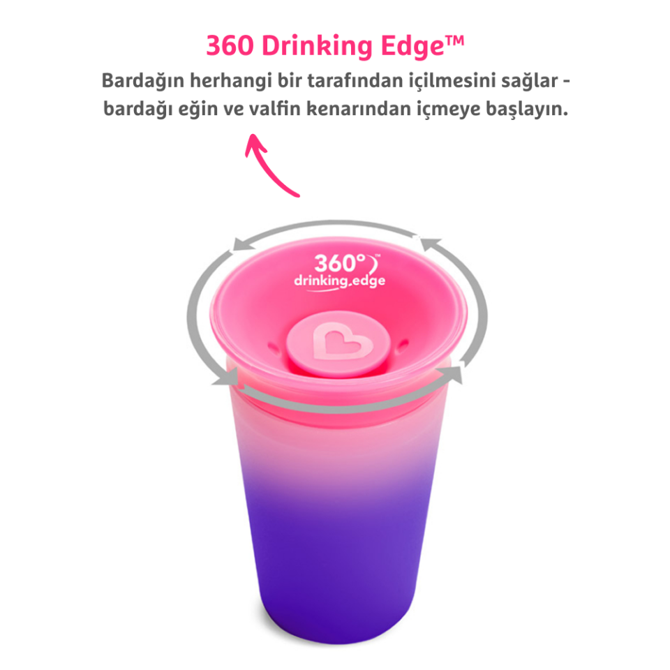 Munchkin Mucize 360° Renk Değiştiren Bardak – 266 ml, 12 Ay+, BPA İçermez, Pembe