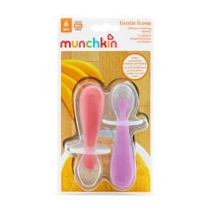 Munchkin Yumuşak Uçlu Alıştırma Kaşıkları – 6 Ay+, 2’li Set, Pembe/Mor, BPA İçermez, Masaya Değmeyen Özel Tasarım