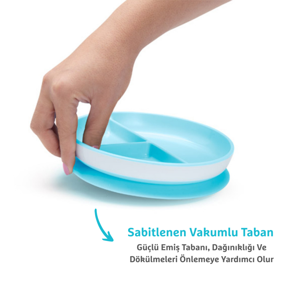 Munchkin Sabit Vakumlu Beslenme Tabağı | 6 Ay+, 3 Bölmeli, BPA İçermez, Mavi– 1 Adet