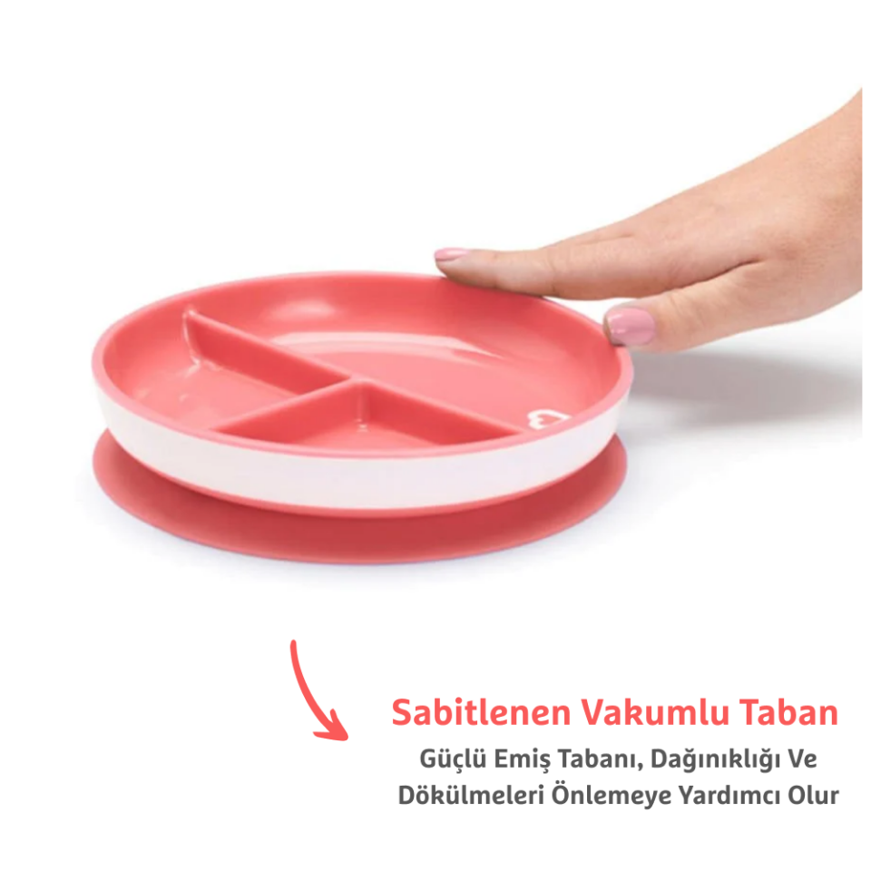 Munchkin Sabit Vakumlu Beslenme Tabağı | 6 Ay+, 3 Bölmeli, BPA İçermez, Pembe– 1 Adet