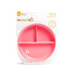 Munchkin Sabit Vakumlu Beslenme Tabağı | 6 Ay+, 3 Bölmeli, BPA İçermez, Pembe– 1 Adet