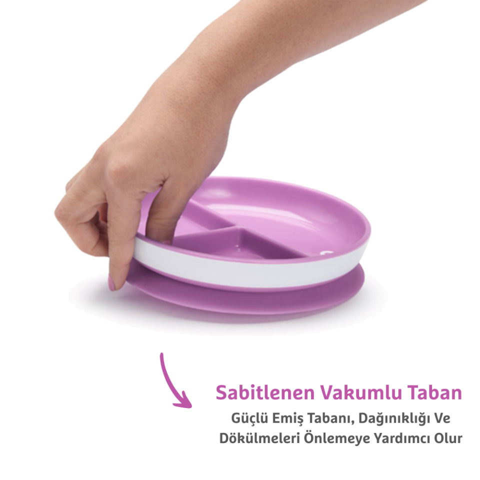 Munchkin Sabit Vakumlu Beslenme Tabağı | 6 Ay+, 3 Bölmeli, BPA İçermez, Mor – 1 Adet