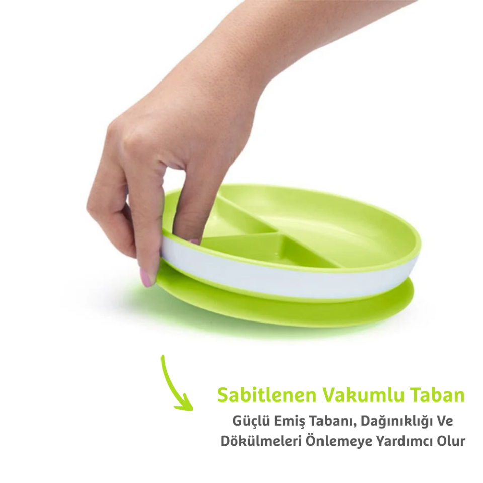 Munchkin Sabit Vakumlu Beslenme Tabağı | 6 Ay+, 3 Bölmeli, BPA İçermez, Yeşil – 1 Adet