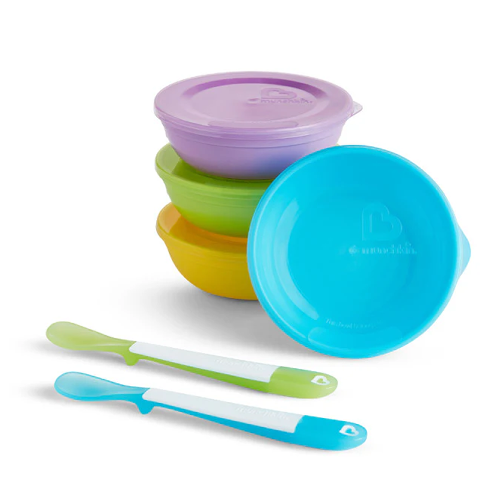 Munchkin Kapaklı Kase ve Kaşık Seti | 10 Parça | Sızdırmaz | BPA İçermez | 4 Ay+