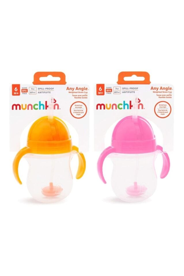 Munchkin Tıklama Kilitli Uçlu Alıştırma Bardağı 6ay+207 ml ,Turuncu ve Pembe