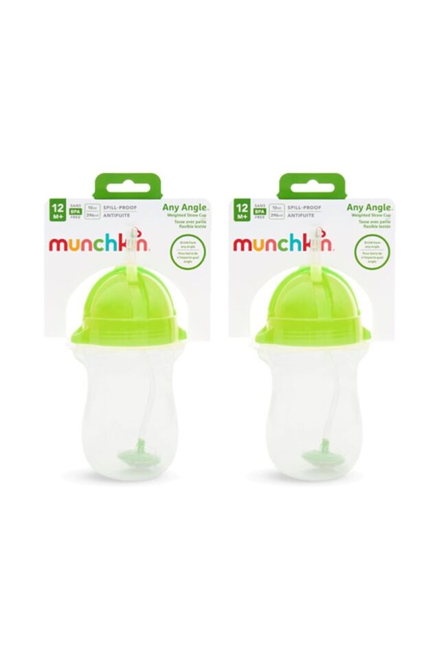 Munchkin Tıklama Kilitli Uçlu Pipetli Alıştırma Bardağı, 12ay+, 296ml, Yeşil, 2li Paket 12463-Y2