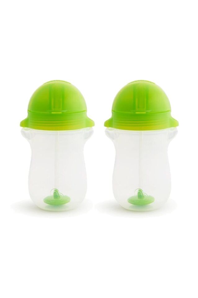Munchkin Tıklama Kilitli Uçlu Pipetli Alıştırma Bardağı, 12ay+, 296ml, Yeşil, 2li Paket 12463-Y2
