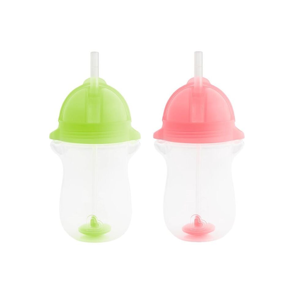 Munchkin Tıklama Kilitli Uçlu Pipetli Alıştırma Bardağı, 12AY+, 296ML, Yeşil & Pembe, 2li Paket
