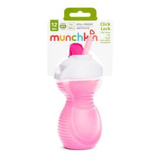 Munchkin Mighty Grip Pipetli Damlatmaz Alıştırma Bardağı, 296ml, 12+ Ay, 1 Adet, Pembe