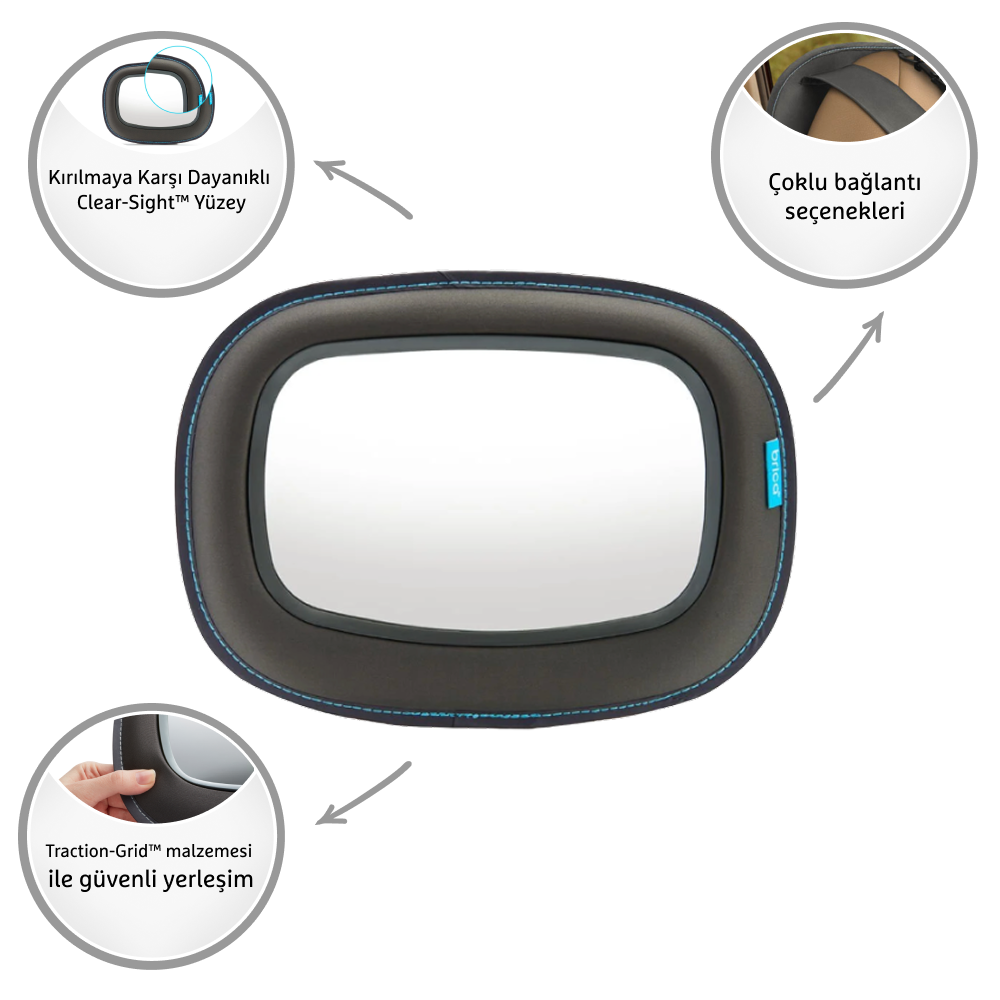 Munchkin Brica Bebek Araba Görüş Aynası | Gri | 28,5 x 20 cm | 1 Adet | Geniş Görüş