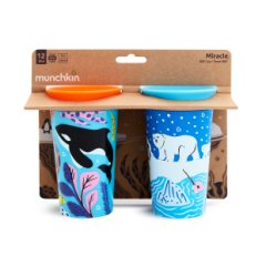 Munchkin Mucize 360° Wildlove Alıştırma Bardağı 266 ml, 12+ ay, Kutup Ayısı&Balina 2'li Paket