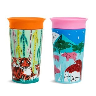 Munchkin Mucize 360° Wildlove Alıştırma Bardağı 266 ml, 12+ ay, Gergedan&Kaplan 2'li Paket