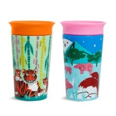 Munchkin Mucize 360° Wildlove Alıştırma Bardağı 266 ml, 12+ ay, Gergedan&Kaplan 2'li Paket