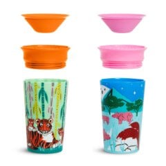 Munchkin Mucize 360° Wildlove Alıştırma Bardağı 266 ml, 12+ ay, Gergedan&Kaplan 2'li Paket