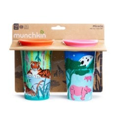 Munchkin Mucize 360° Wildlove Alıştırma Bardağı 266 ml, 12+ ay, Gergedan&Kaplan 2'li Paket