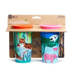 Munchkin Mucize 360° Wildlove Alıştırma Bardağı 266 ml, 12+ ay, Gergedan&Kaplan 2'li Paket