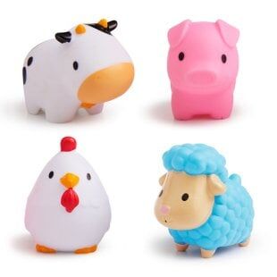 Munchkin Çiftlik Hayvanları Banyo Fışkırtma Oyuncağı – 4’lü Set, İnce Motor Gelişimini Destekler