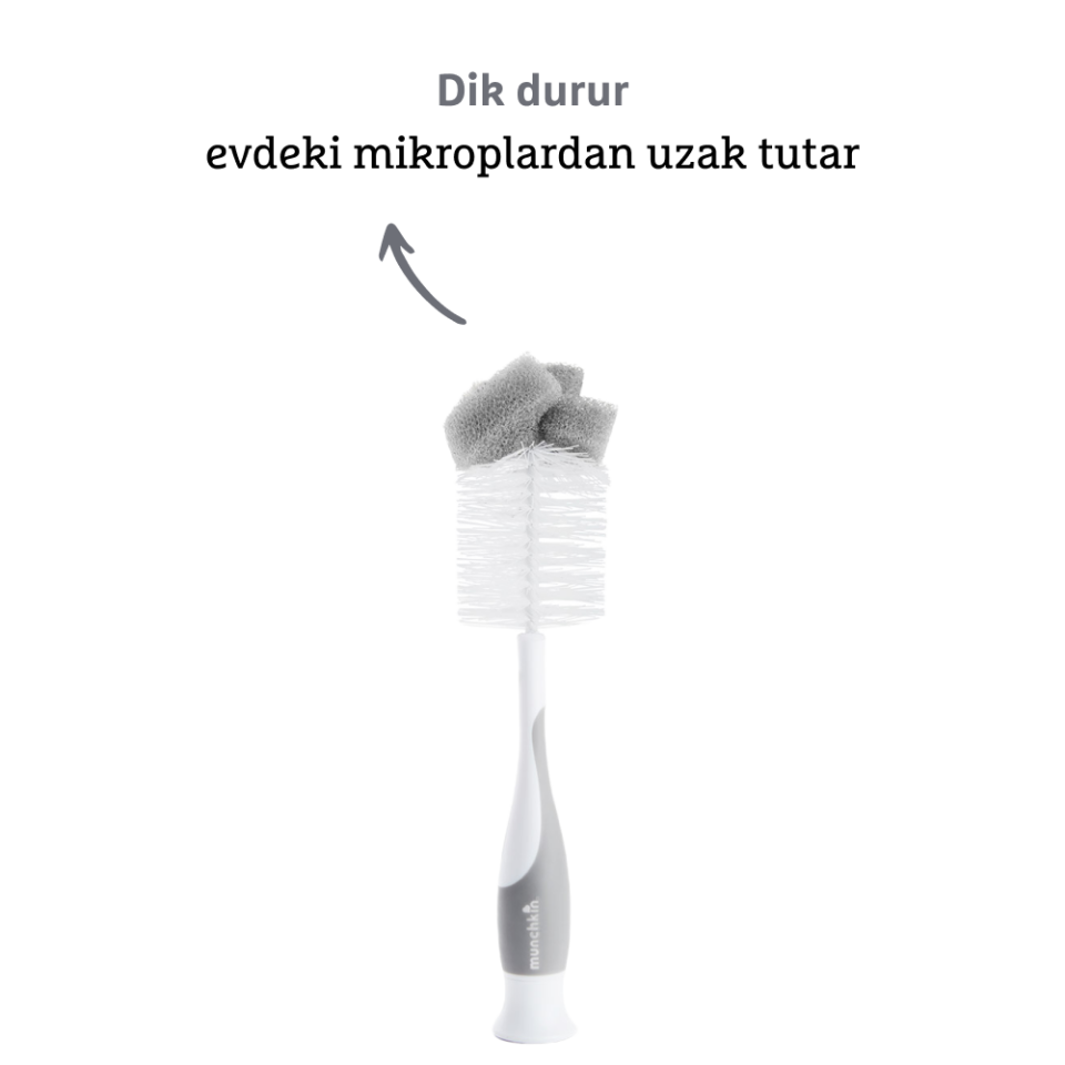 Munchkin Bristle Sünger Uçlu Biberon, Bardak ve Şişe Temizleme Fırçası | 1 Adet | Vakumlu Taban | Gri