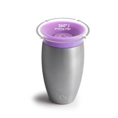 Munchkin Damlatmaz Çelik Bebek 360° Mor Alıştırma Bardağı +12 ay, 295ml, Mor