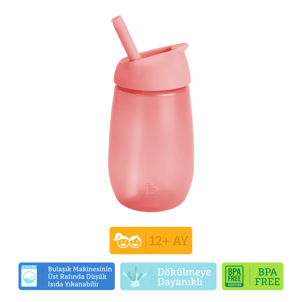 Munchkin Simple Clean Yıkanabilir  Pipetli Alıştırma Bardağı | 296 ml | 12 Ay+ | Pembe| BPA İçermez