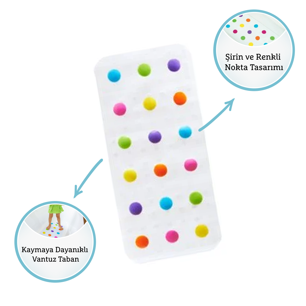 Munchkin Renkli Noktalı Banyo Matı | Kaymaz | 77x36 cm | Bebek ve Çocuk İçin | 1 Adet