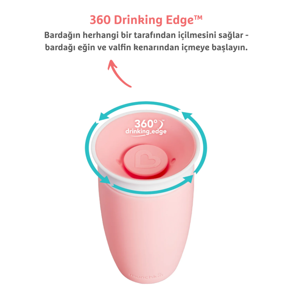 Munchkin Mucize 360° Alıştırma Bardağı, 12ay+, 296ml Pembe