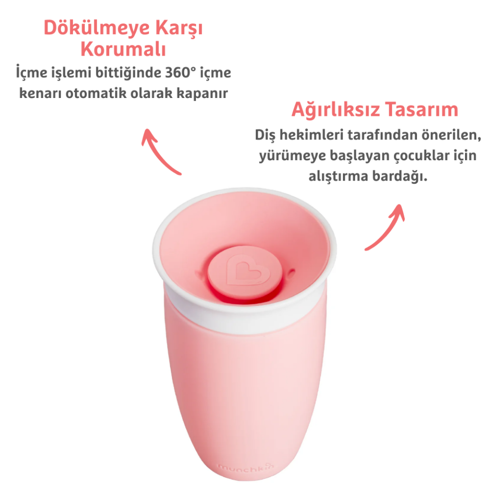 Munchkin Mucize 360° Alıştırma Bardağı, 12ay+, 296ml Pembe
