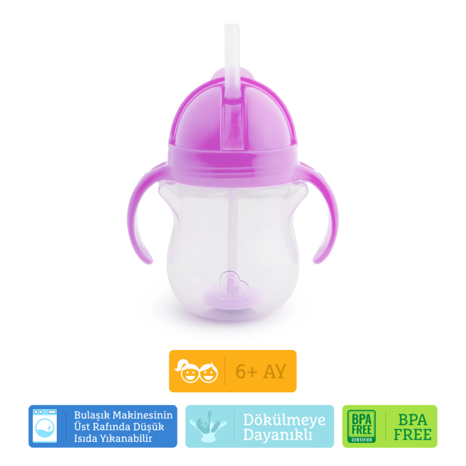 Munchkin Tıklama Kilitli  Uçlu Pipetli Alıştırma Bardağı,  6ay+207ml Mor