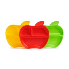 Munchkin Elma Şekilli Tabak 3’lü Set | 6 Ay+ | 3 Bölmeli, 3 Renk, BPA İçermez