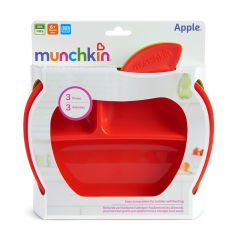 Munchkin Elma Şekilli Tabak 3’lü Set | 6 Ay+ | 3 Bölmeli, 3 Renk, BPA İçermez