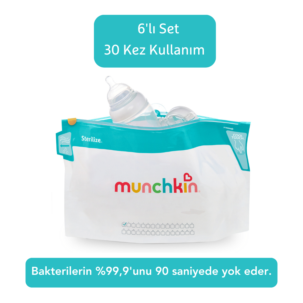Munchkin Mikrodalga Sterilizatör Torbaları – 6’lı Set, 20×35,5 cm, Tekrar Kullanılabilir