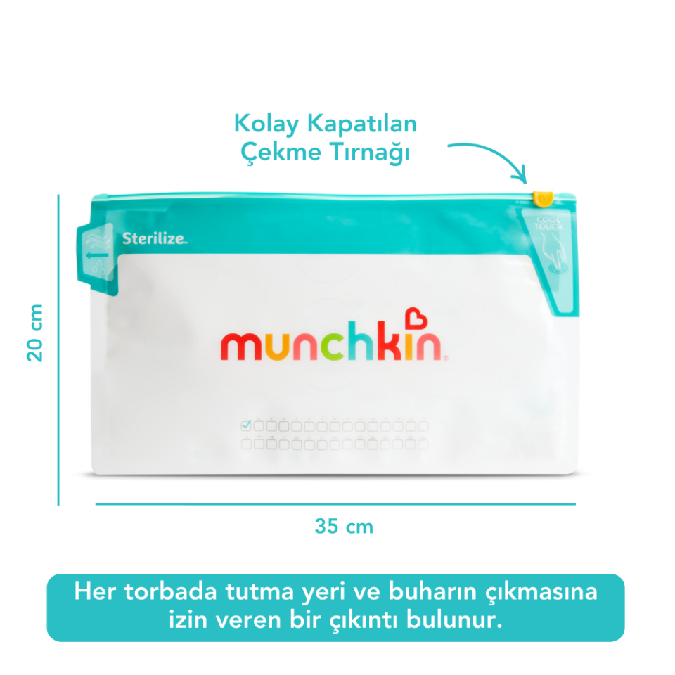 Munchkin Mikrodalga Sterilizatör Torbaları – 6’lı Set, 20×35,5 cm, Tekrar Kullanılabilir