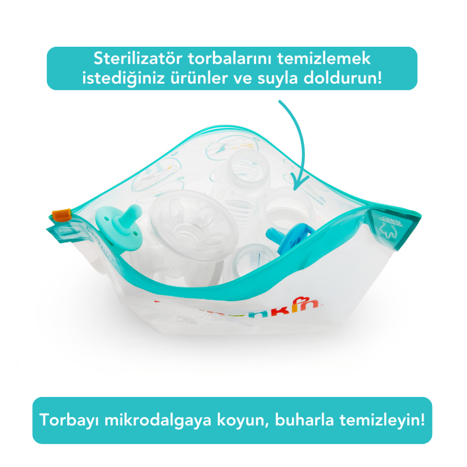 Munchkin Mikrodalga Sterilizatör Torbaları – 6’lı Set, 20×35,5 cm, Tekrar Kullanılabilir