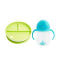 Sabit Vakumlu Beslenme Tabağı &Tıklama Uçlu Pipetli  Alıştırma Bardağı 6AY+ YEŞİL&MAVİ  2'li Paket