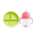 Munchkin Sabit Vakumlu Beslenme Tabağı &Tıklama Uçlu Pipetli Alıştırma Bardağı 6AY+ YEŞİL&PEMBE 2'li Paket
