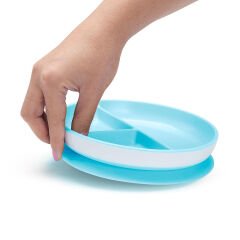 Sabit Vakumlu Beslenme Tabağı &Tıklama Uçlu Pipetli Alıştırma Bardağı 6AY+ MAVİ&MOR 2'li Paket