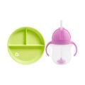 Munchkin Sabit Vakumlu Beslenme Tabağı &Tıklama Uçlu Pipetli Alıştırma Bardağı 6AY+ YEŞİL&MOR 2'li Paket