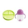 Munchkin Sabit Vakumlu Beslenme Tabağı &Tıklama Uçlu Pipetli Alıştırma Bardağı 6AY+ YEŞİL&MOR 2'li Paket