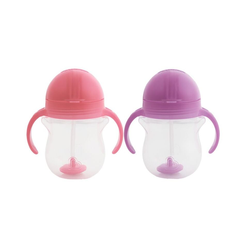 Munchkin Tıklama Kilitli Uçlu  Pipetli Alıştırma Bardağı,6AY+,207ML, Pembe&Mor 2li Paket