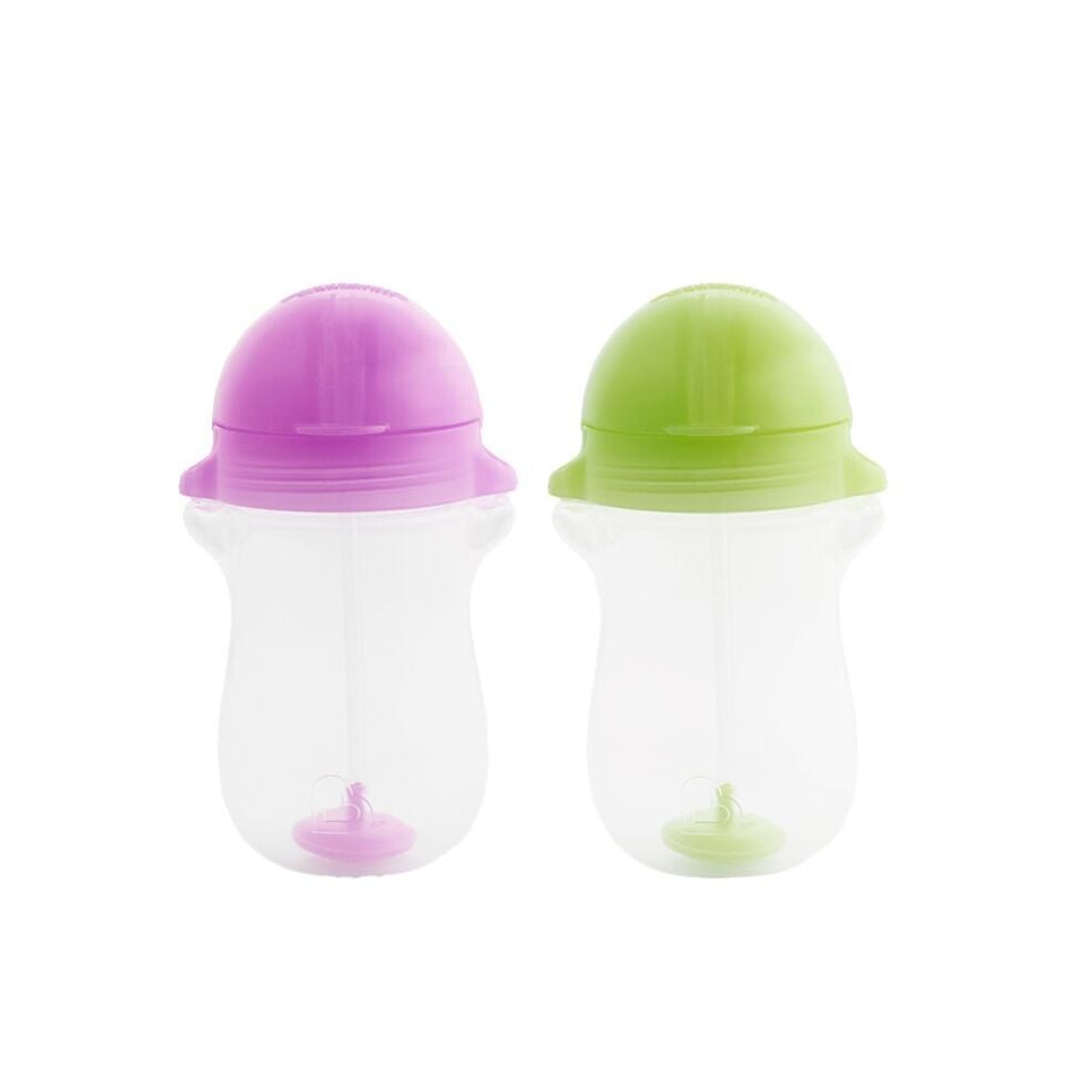 Munchkin Tıklama Kilitli  Uçlu Pipetli Alıştırma Bardağı,12AY+, 296ML, Mor & yeşil , 2li Paket
