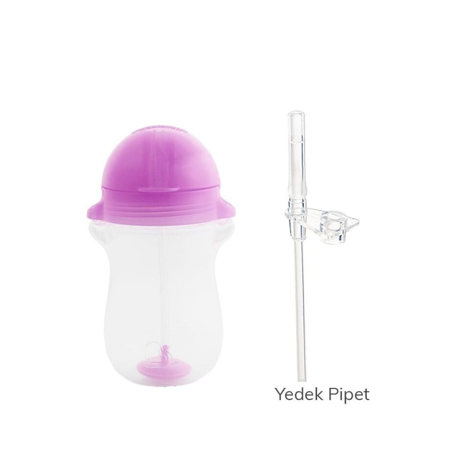 Munchkin Tıklama Kilitli Uçlu Pipetli Alıştırma Bardağı, 12ay+, 296ml, Mor,&Yedek Pipet 1 adet