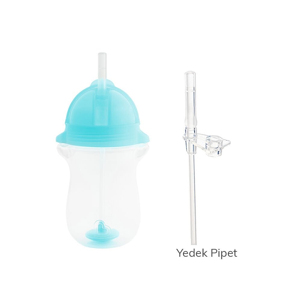 Munchkin Tıklama Kilitli Uçlu Pipetli Alıştırma Bardağı, 12ay+, 296ml, Mavi,& Yedek Pipet  1 Adet