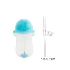 Munchkin Tıklama Kilitli Uçlu Pipetli Alıştırma Bardağı, 12ay+, 296ml, Mavi,& Yedek Pipet  1 Adet