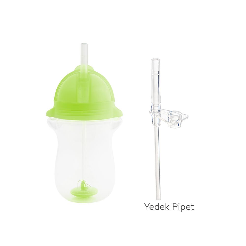 Munchkin Tıklama Kilitli Uçlu Pipetli Alıştırma Bardağı, 12ay+, 296ml, Yeşil,& Yedek Pipet  1 Adet