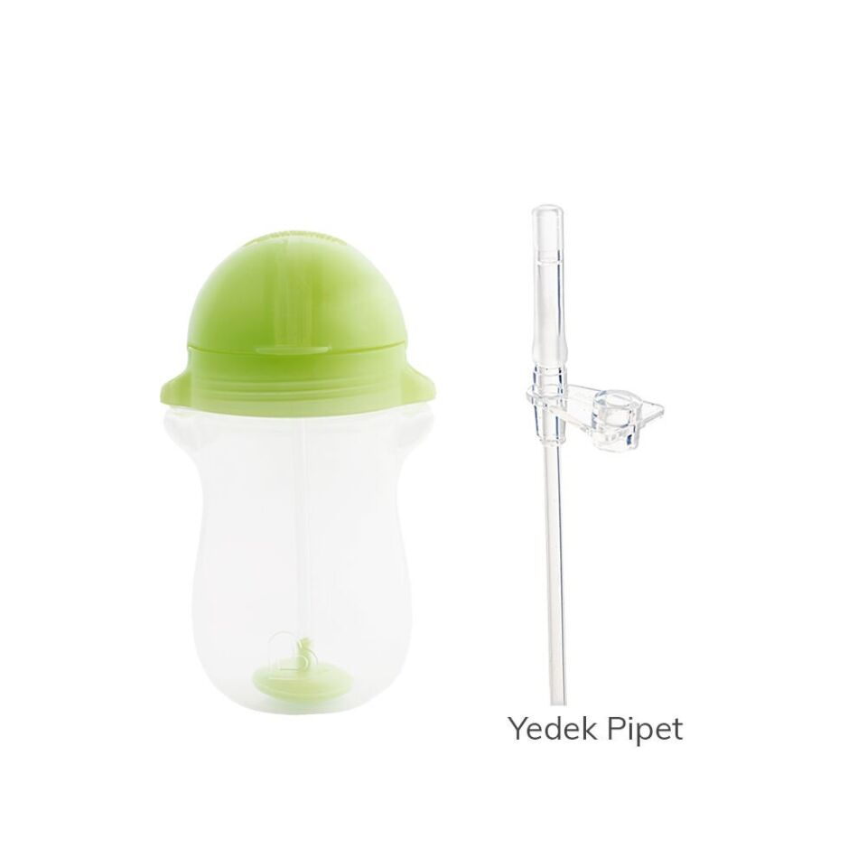 Munchkin Tıklama Kilitli Uçlu Pipetli Alıştırma Bardağı, 12ay+, 296ml, Yeşil,& Yedek Pipet  1 Adet